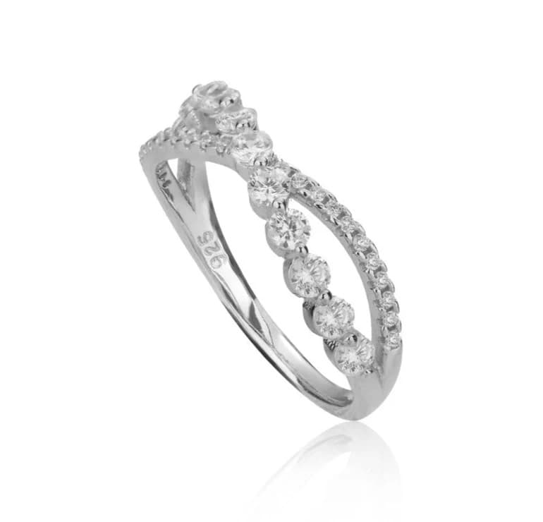 Criss Cross CZ Diamond Silver Ring